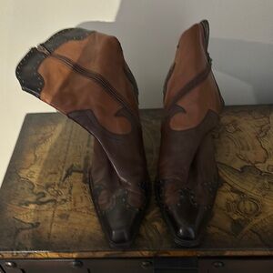 Brown and Black Leather Cowboy Boots